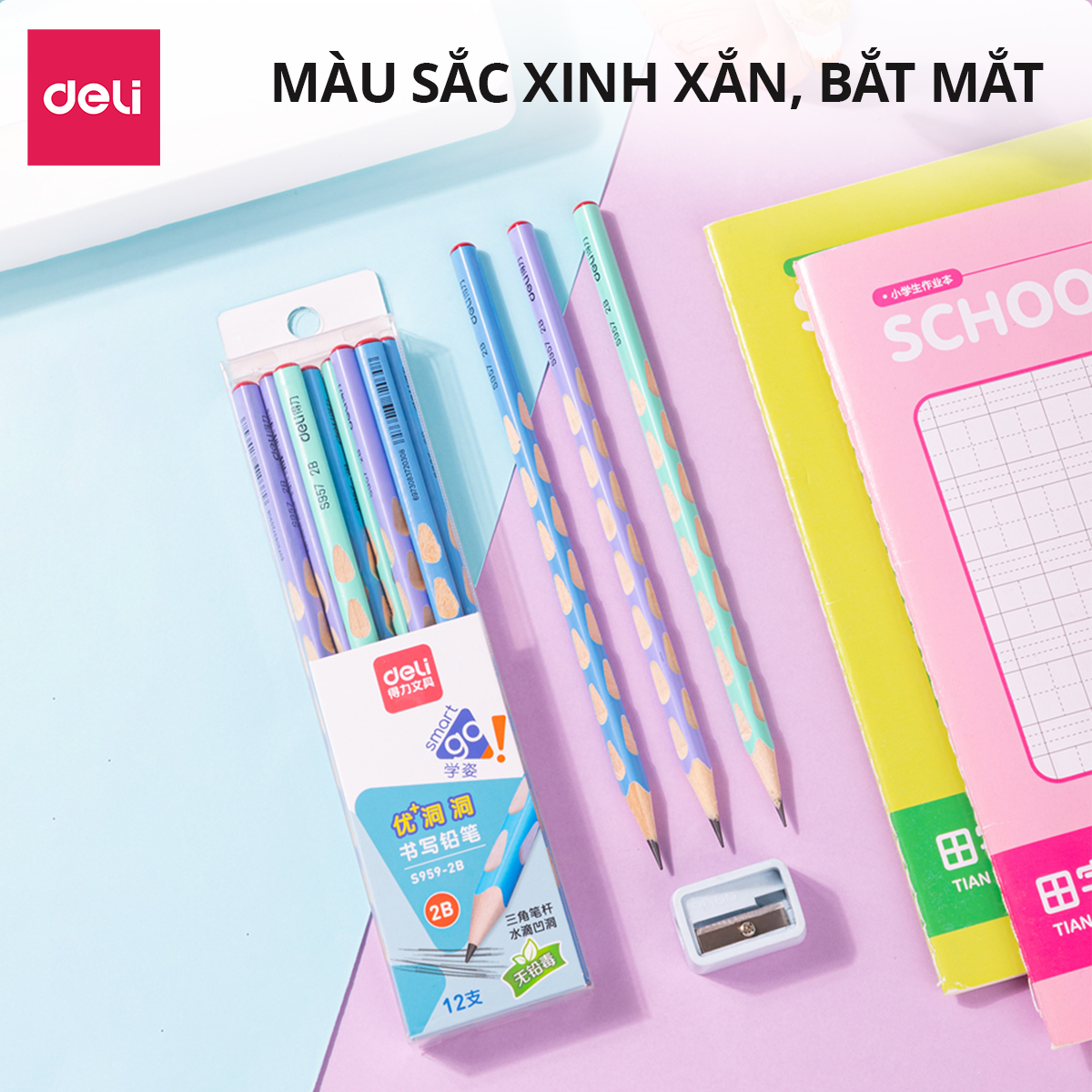 Bút Chì Gỗ Định Vị 2B Deli - Hộp 12 Dễ Cầm Điều Chỉnh Tư Thế Viết Học Sinh Luyện Chữ Vẽ Phác Thảo Văn Phòng An Toàn