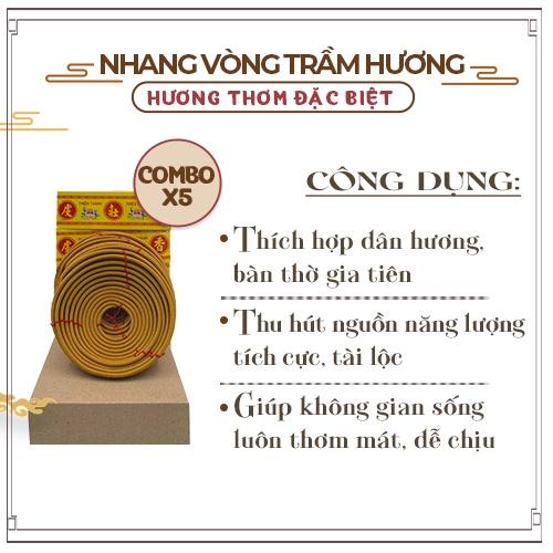 Nhang Vòng Trầm Hương Đặc Biệt Hộp Vàng Thơm 24 Giờ - Combo 5 Hộp 10 Cuốn Nhang Vòng Mỗi Hộp