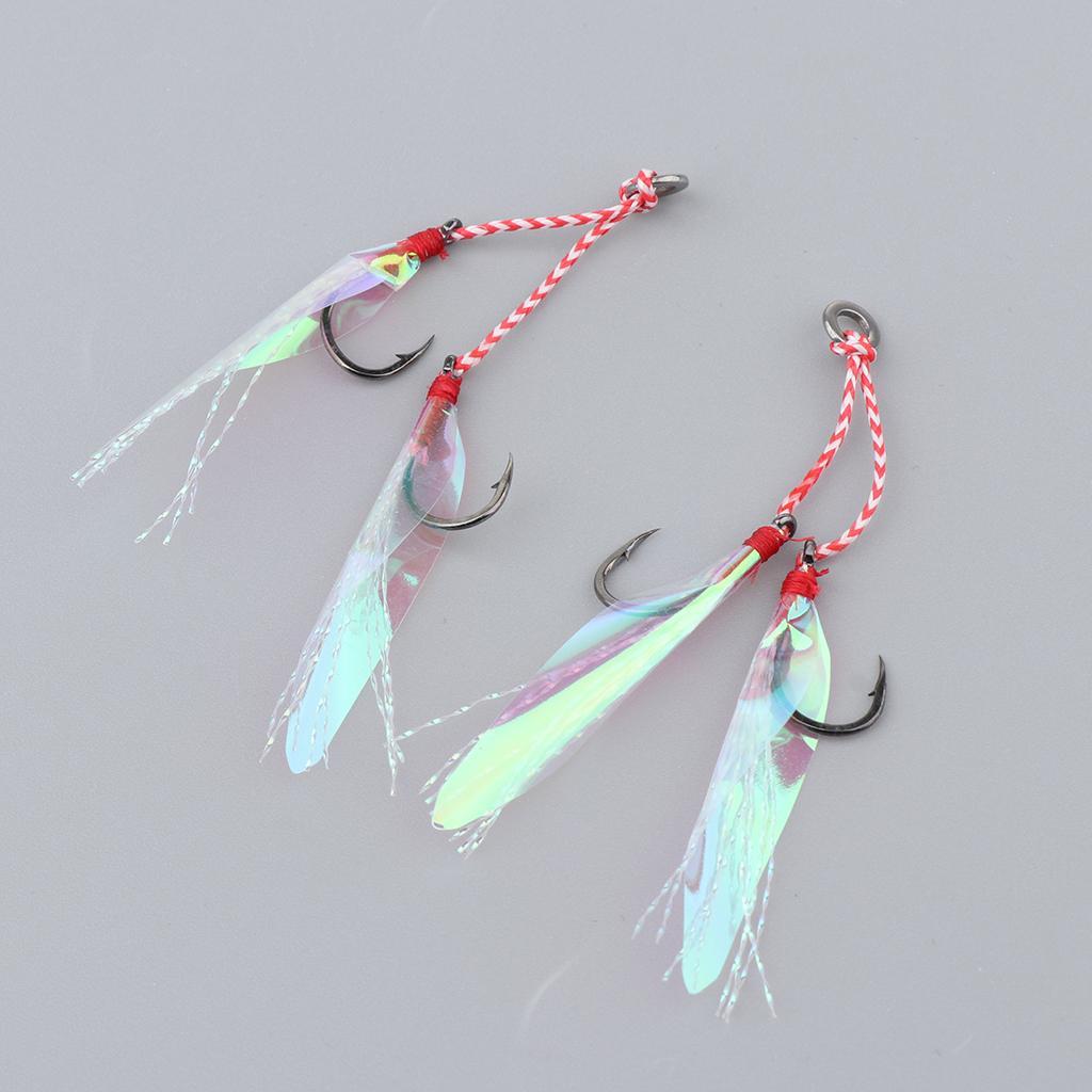 2Pcs Slow Jig Hook Fishing Assist Hook High Carbon Steel with Braided PE Line