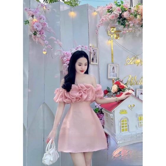 Đầm dự tiệc cưới ivy fashion dáng phối bẹt vai voan kính hạt ngọc - size S/M/L - MS412V đi biển dự tiệc dạo phố bigsize
