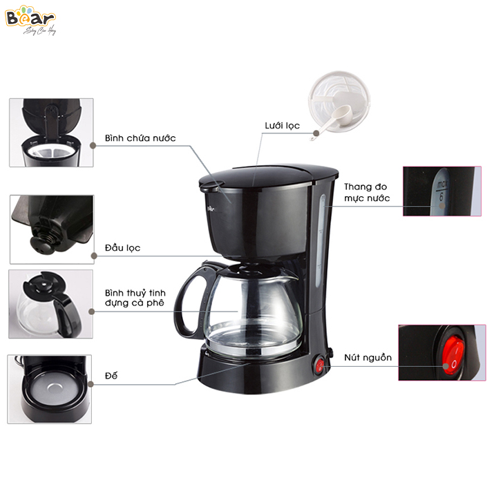 Máy Pha Cafe Mini Bear CF-B06V2 Đa Năng Công Nghệ Kiểm Soát Giữ Nguyên Hương Vị - Hàng Chính Hãng