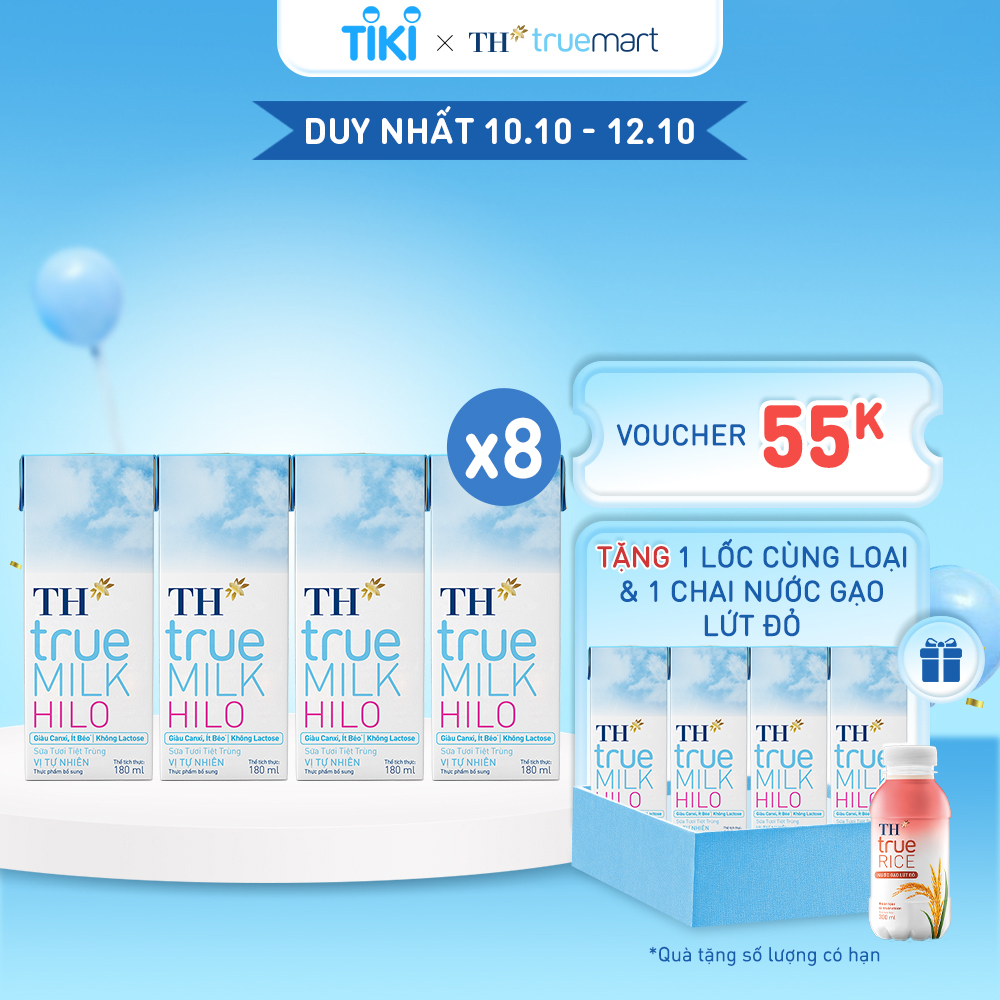 8 Lốc sữa tươi tiệt trùng TH True Milk HILO 180ml (180ml x 4 hộp)