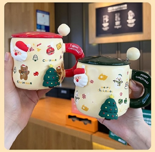 Ly cốc gốm sứ Noel 357ml có gắn tặng kèm charm nam châm xinh xắn
