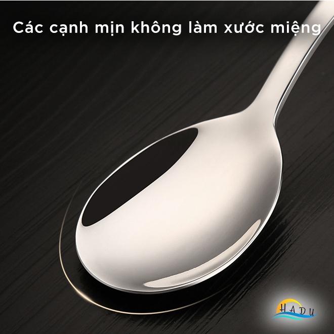 [6 Cái] Thìa Muỗng Inox Cán Dài 304 Cao Cấp Ăn Phở Đạt Tiêu Chuẩn Chất Lượng Đức HADU