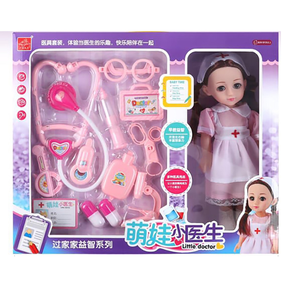 Bộ đồ chơi búp bê bác sỹ nhỏ - Hộp đồ chơi bác sỹ - Búp bê Little Doctor có âm thanh chạy pin - Bộ bác sỹ nhỏ trang phục hồng xin xắn có mũ và dụng cụ y tế gồm tổng cộng 16 chi tiết -
