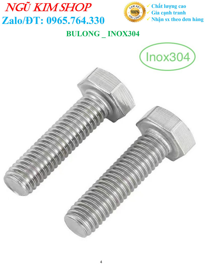 BULONG M8 x 60 INOX304 _ TUỲ CHỌN 1 SẢN PHẨM HOẶC CẢ BỘ