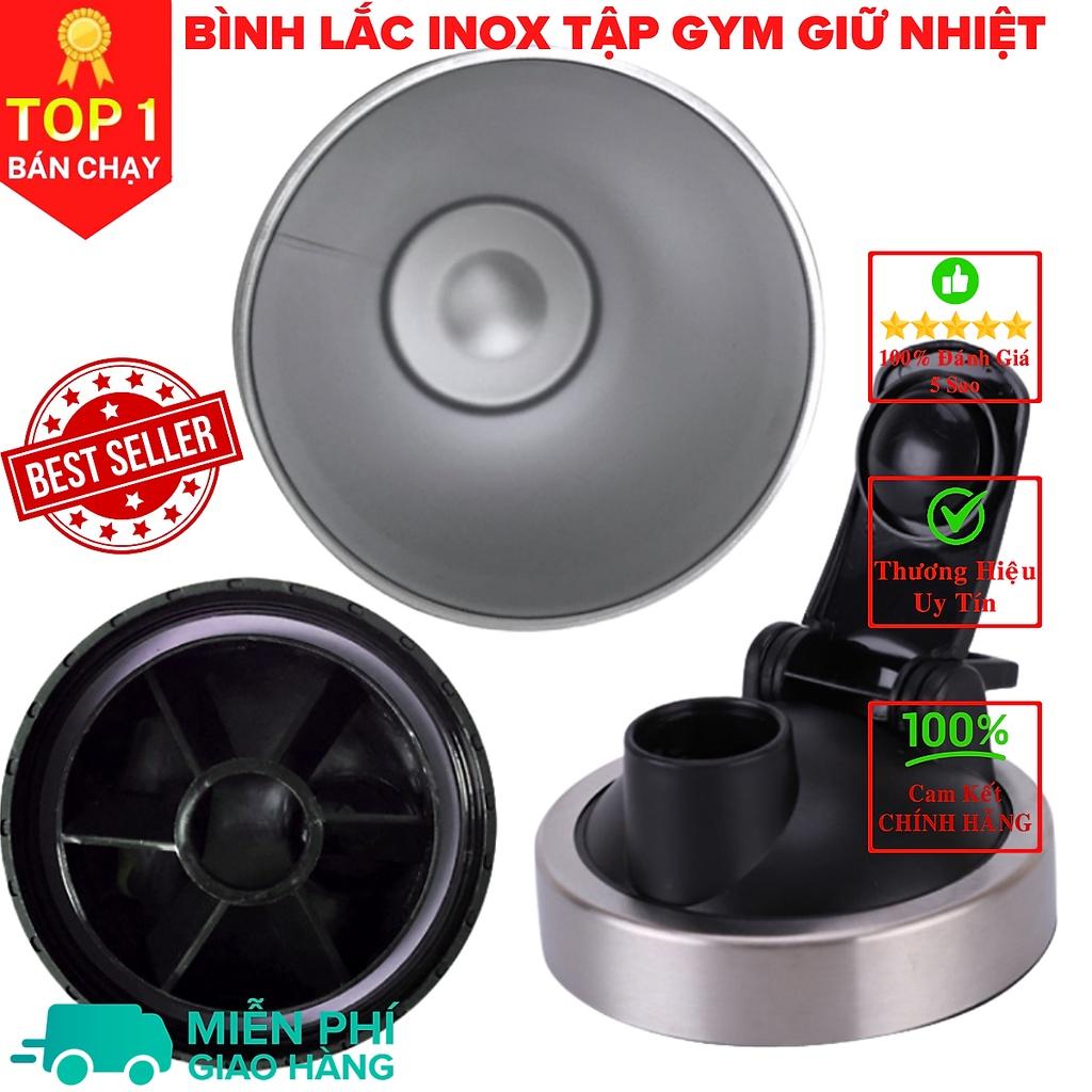 bình lắc gym shaker, bình nước thể thao inox giữ nhiệt + Tặng quả lắc - Màu Đen