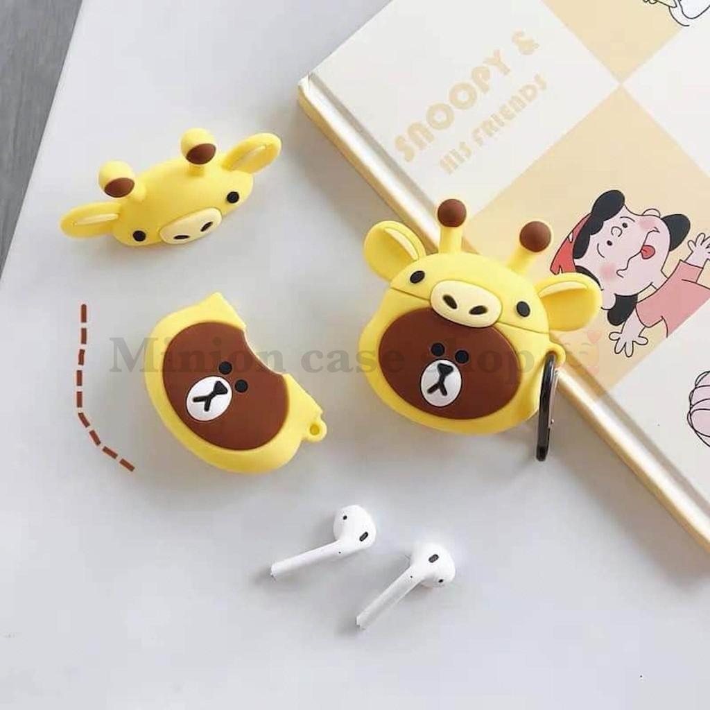 Bao Case Ốp dành cho airpod 1 và 2, tai nghe bluetooth i11,i12, i100, i9s... silicon 3D gấu hưu cao cấp