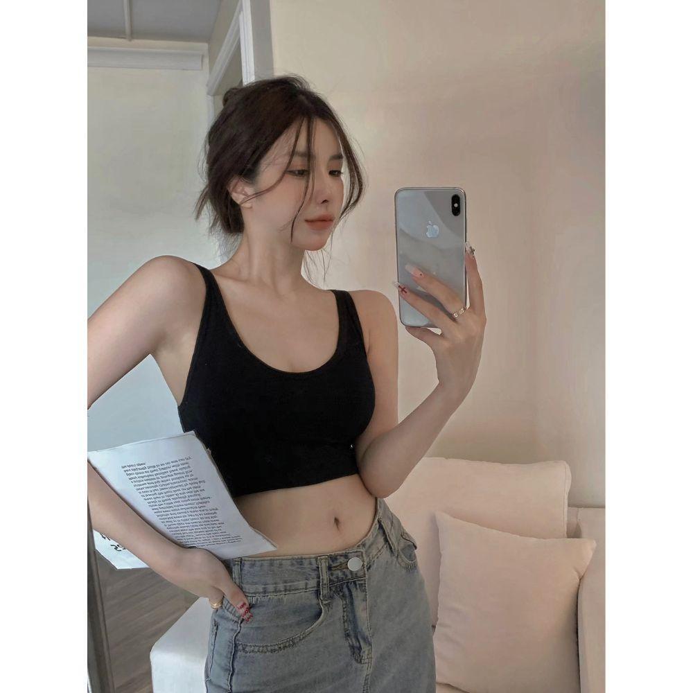 Áo Bra quai chéo sợi lưng lớn, áo Bra thể thao, tập gym Cotton, Không Gọng, Dây Mút Đệm Liền NângNgực QuyếnRũ Top Sport - Ghi