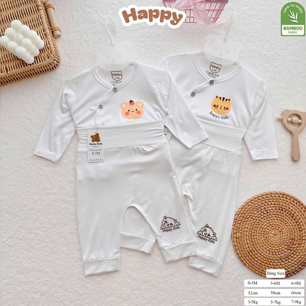 [3-8kg] Bộ Quần Áo Sơ Sinh Dài Tay Cạp Cao Chất Thun Lạnh Mềm, Mỏng, Mát - HAPPY KIDS - Gấu nâu