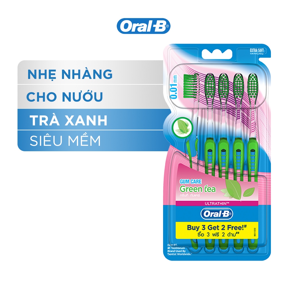 Bàn Chải ORAL-B Tinh Chất Trà Xanh Vỉ 5 Cây (Mua 3 tặng 2)