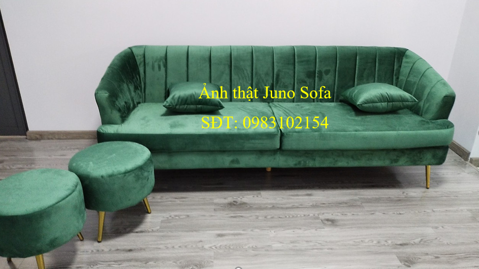 Bộ sofa băng dài Juno Sofa 2m2 và 2 đôn tròn cùng màu