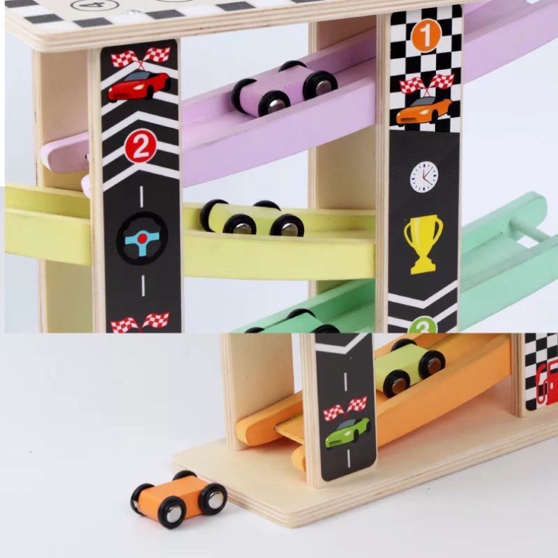 Cầu trượt ô tô có gara-đồ chơi gỗ thông minh