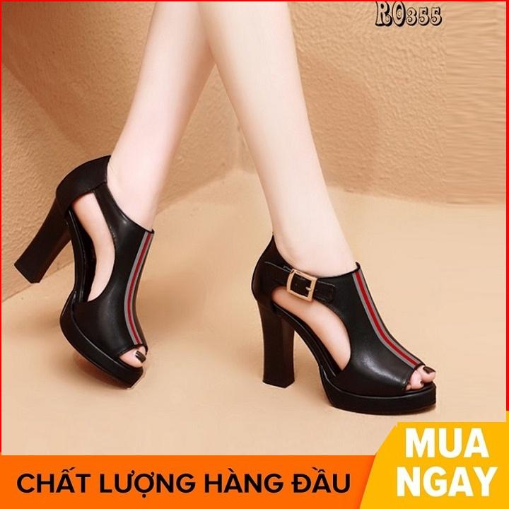 Giày cao gót nữ đẹp đế vuông 7 phân hàng hiệu rosata màu đen ro355