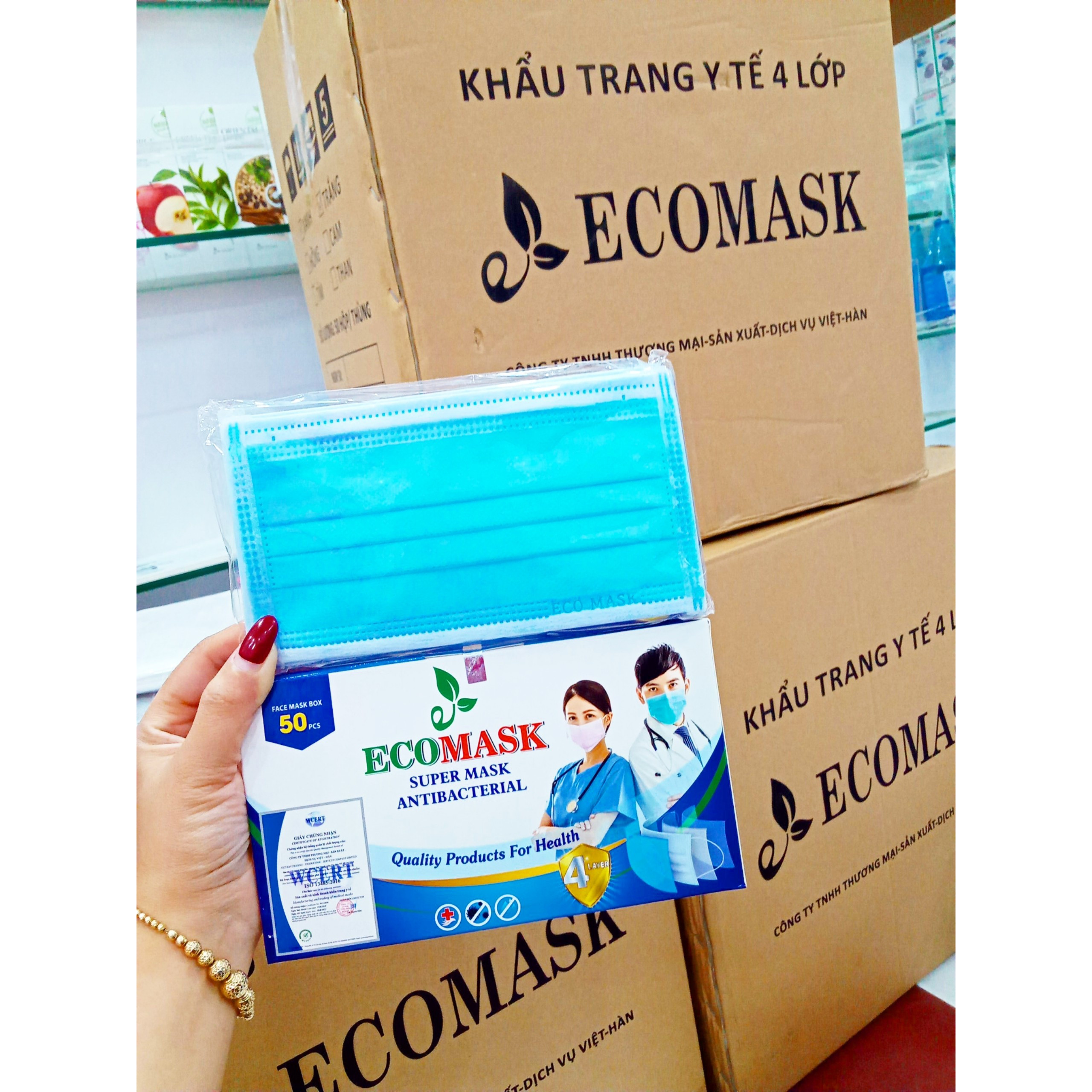 Khẩu Trang Y Tế Cao Cấp Kháng Khuẩn 4 Lớp Ecomask Màu Xanh