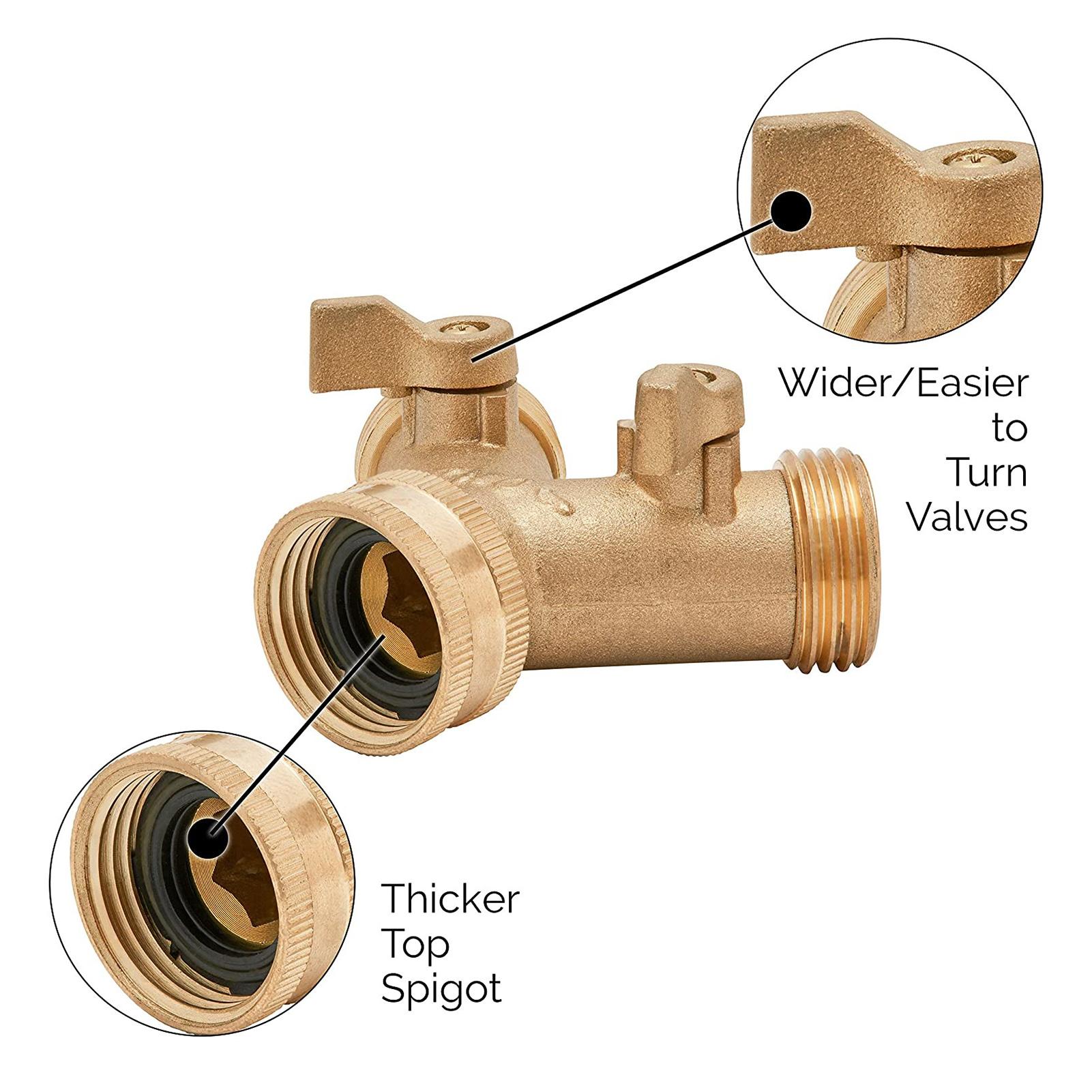 Heavy Duty Brass Garden Hose Connector 2-way Splitter Hose Tap Adapter with 2 Valves