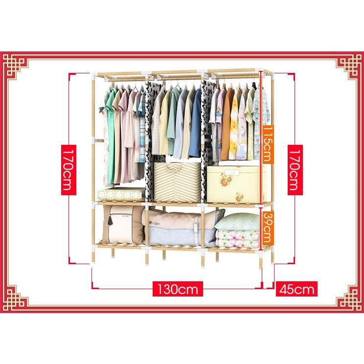 Tủ vải khung Gỗ 3 buồng nhiều họa tiết 1m30
