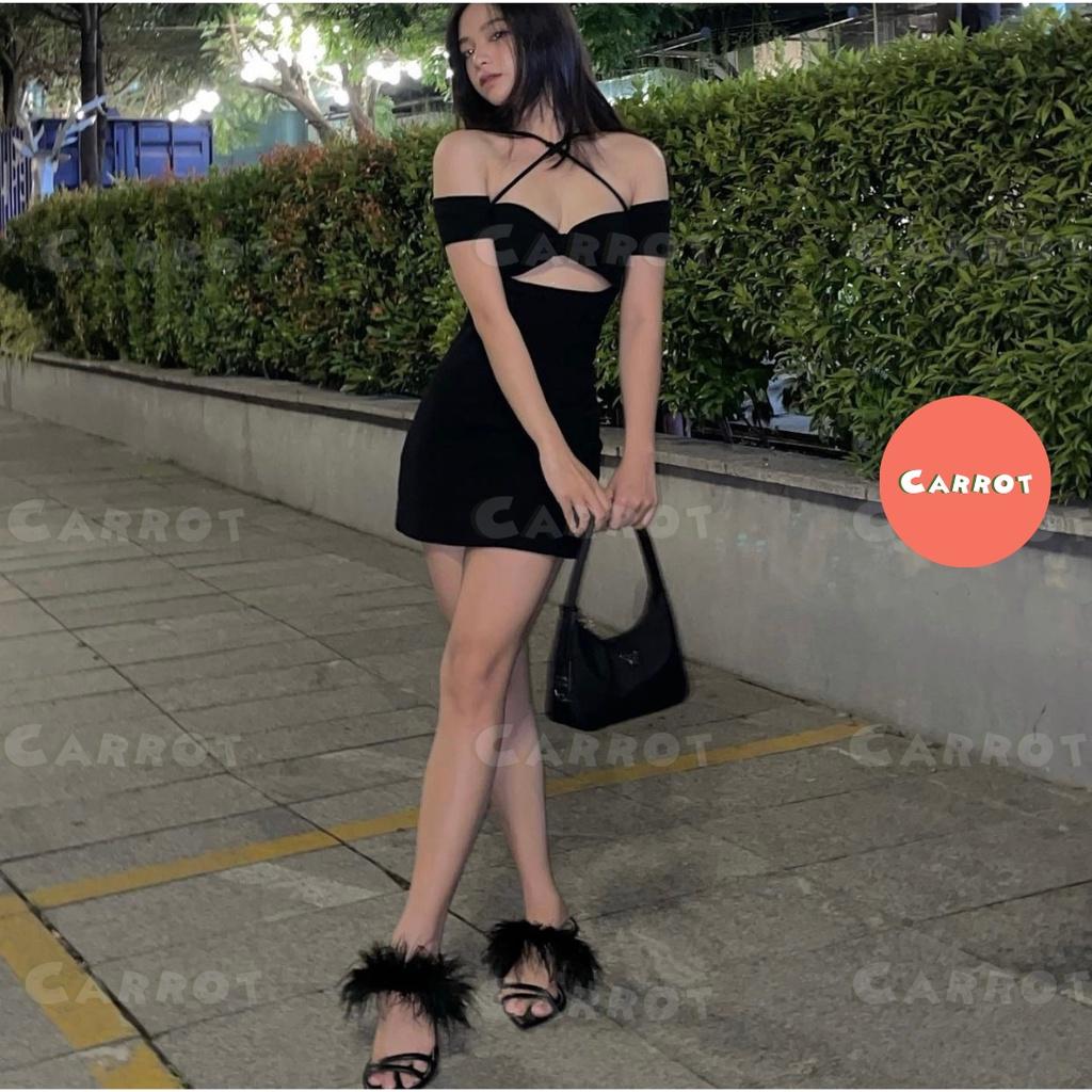 Đầm body sexy 2 dây hở lưng váy thiết kế ôm đen tay ngắn chất thun sang chảnh carrotxinhdep