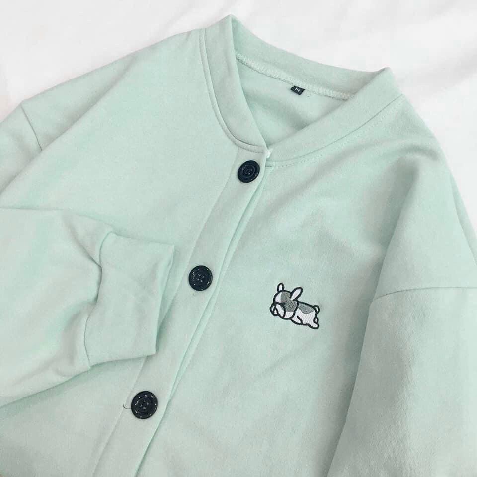 Áo Khoác Nỉ Cardigan Ulzzang Thêu Cún Cực Xinh Form Rộng, Áo Sweater Nữ Dài Tay Basic Áo Nỉ Nữ Form Rộng Style Hàn Quốc Chất Vải Da Cá Màu Trắng Đen Xám