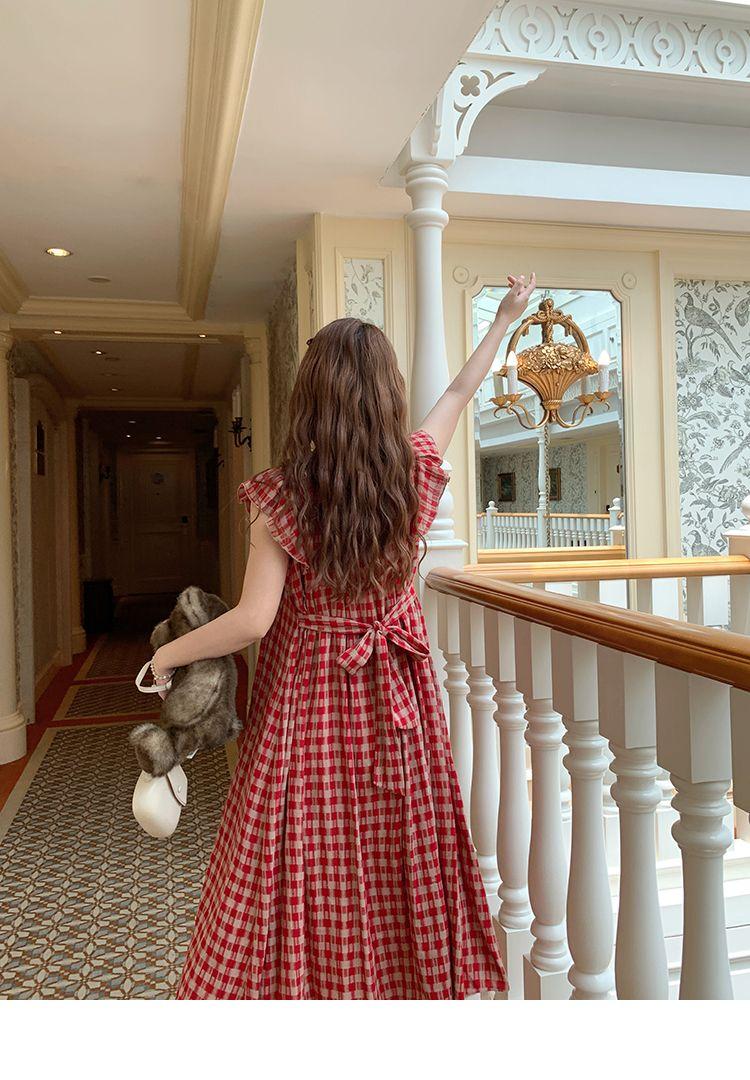 CHENGRUI Vintage búp bê cổ cherry thêu đầm mùa hè 2023 lỏng lẻo ngọt ngào thiết kế cảm giác váy sọc đỏ