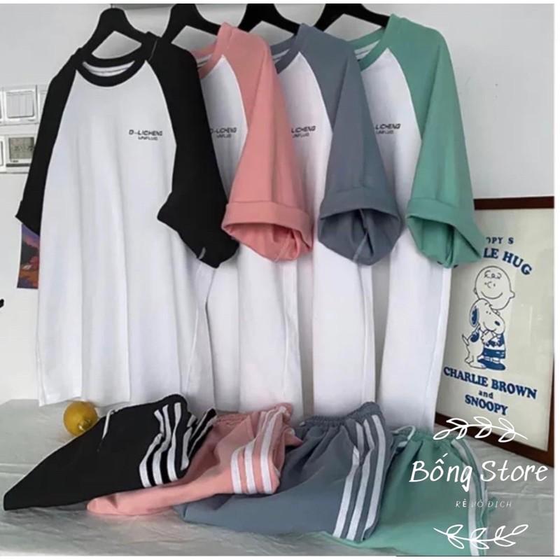 Bộ Đùi cotton tay lỡ Unisex . Bộ Phối zalang Quần 3 sọc đùi