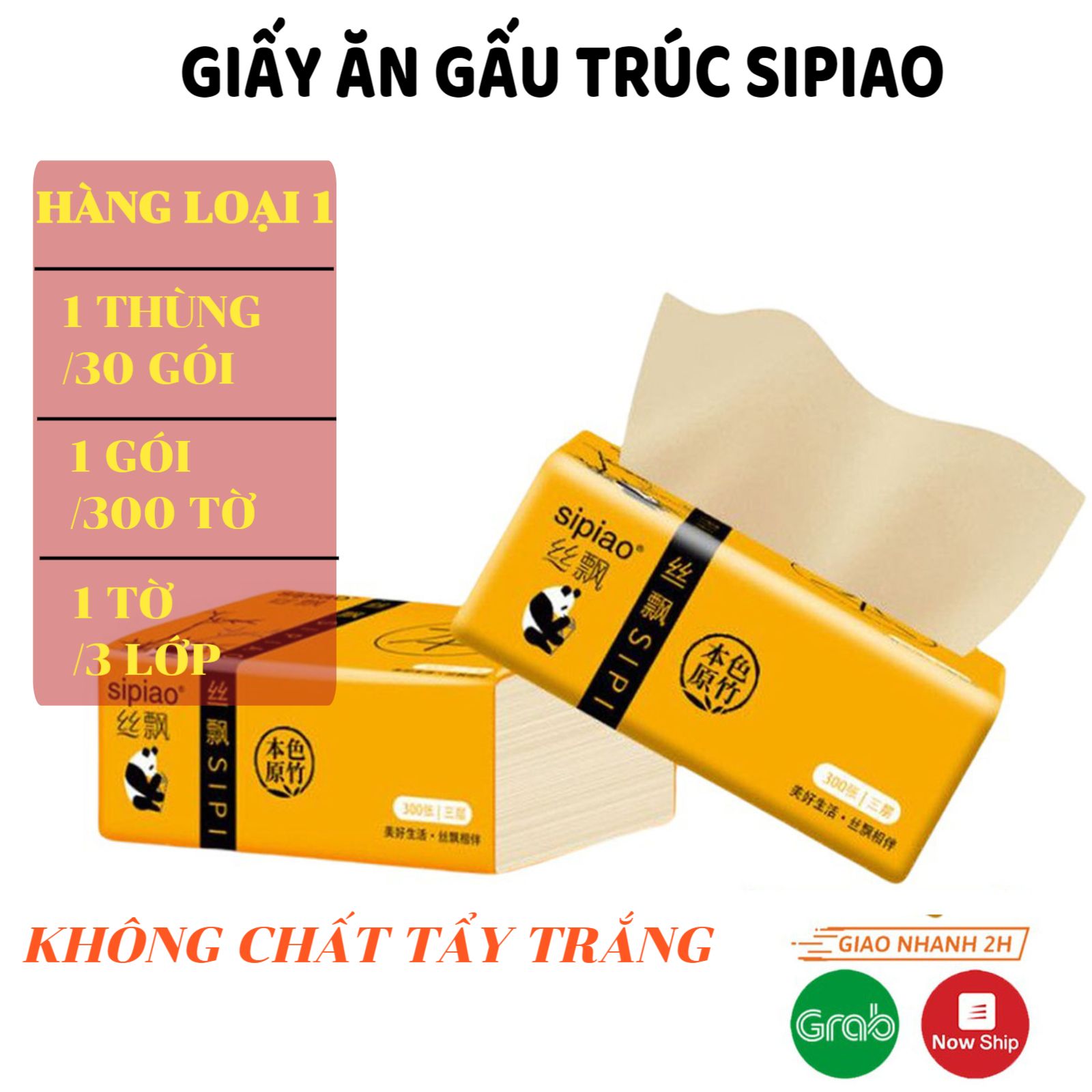 Giấy ăn gấu trúc SiPiao  nguồn gốc thiên nhiên [ 1 thùng 30 gói - 1 gói 300 tờ ]