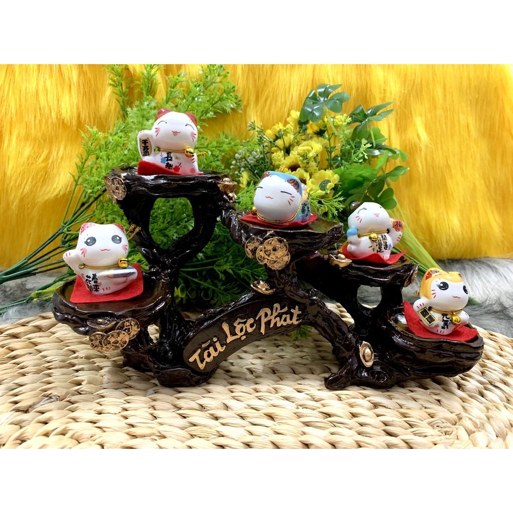 Tượng Mèo Sứ Nằm Thần Tài Maneki Neko và đế Tài Lộc Phát