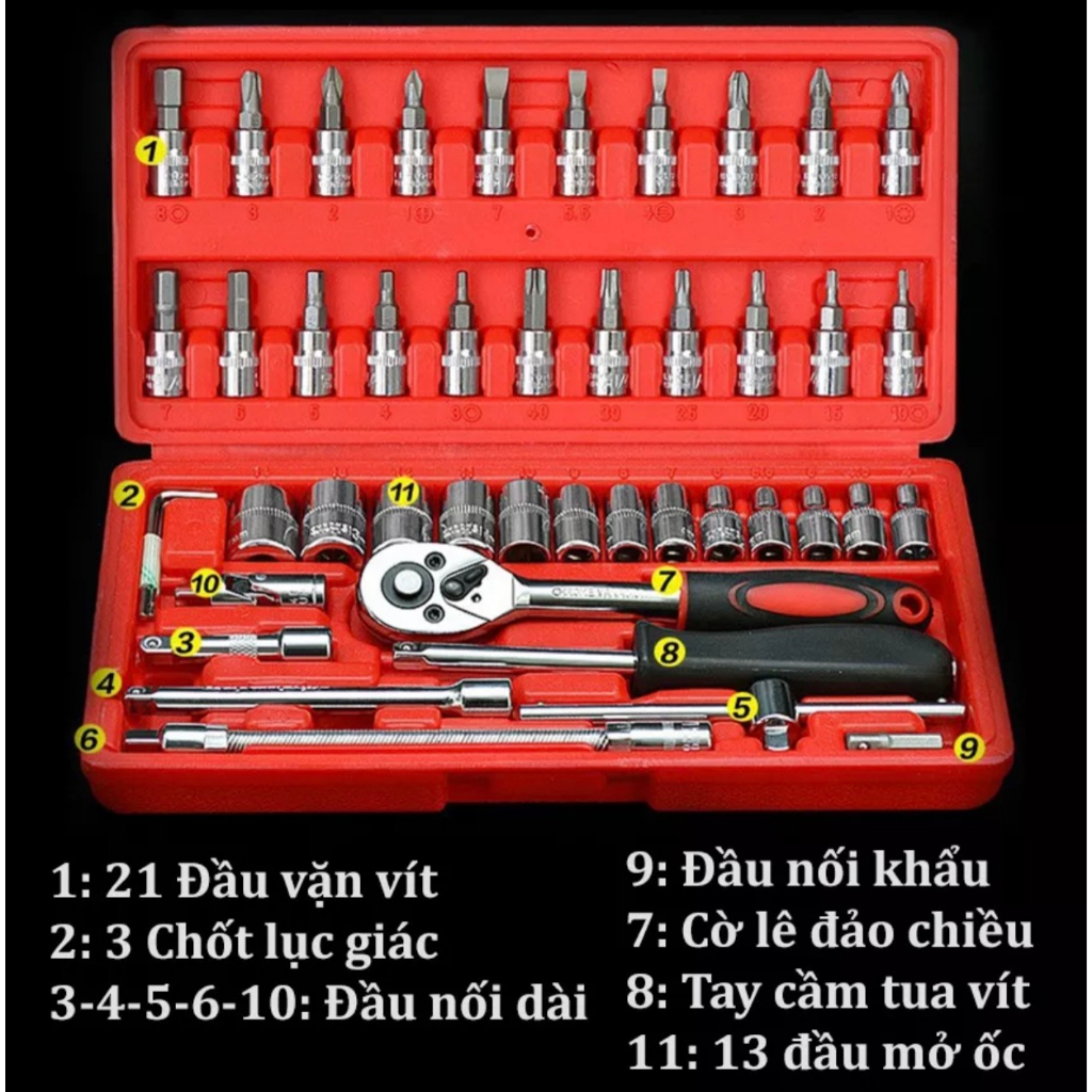 Bộ Dụng Cụ Mở Bulong Ốc Vít Đa Năng 46 Chi Tiết, Không Han Gỉ Bộ Dụng Cụ Sửa Chữa Ôtô Xe Máy 46 Món Đa Năng