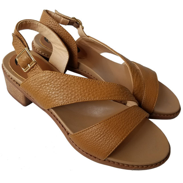 Giày sandal cao gót nữ da bò gót cao 4 cm HKT2