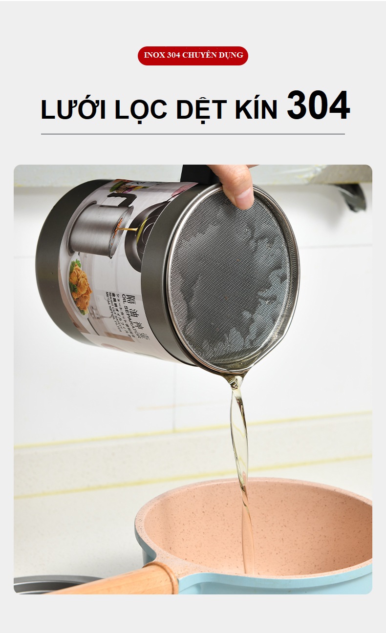 Nồi Lọc Dầu Dung Tích Lớn Lưới Thép Không Rỉ 304 Thế Hệ Mới Tiện Lợi