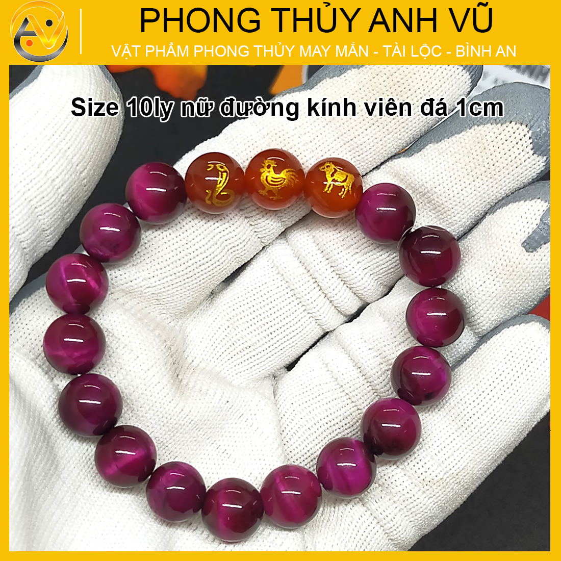 Vòng phong thủy may mắn tam hợp tỵ dậu sửu đã khai quang - chất liệu đá mắt hổ tự nhiên - size 8 10ly cho nữ - may mắn tài lộc - Vòng Tam Hợp Anh Vũ