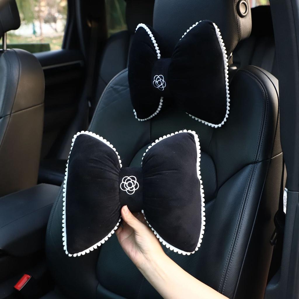 Gối tựa đầu và cổ gắn ghế ngồi xe hơi vải cotton hình nơ