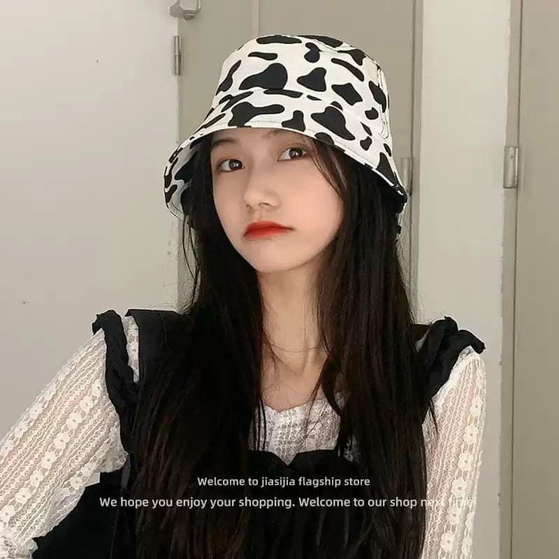 Mũ Ngựa Vằn Bò Sữa Unisex Mũ vành tròn tai bèo, bucket màu loang trắng đen nam nữ Ulzzang HO