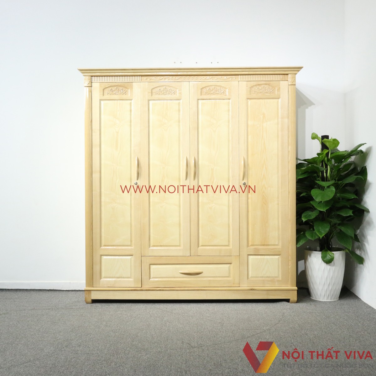 Tủ Áo 4 Cánh Gỗ Sồi Nga Tự Nhiên Đẹp Giá Rẻ