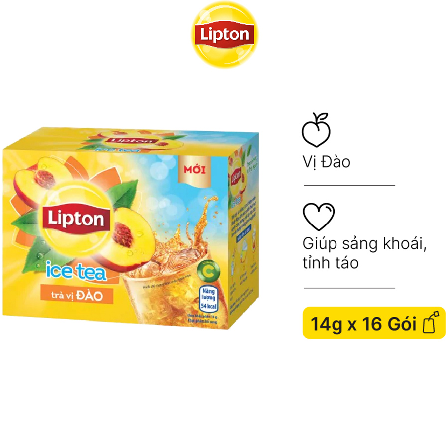 Hộp 16 Gói Trà Hòa Tan Lipton Ice Tea Đào 14g/gói