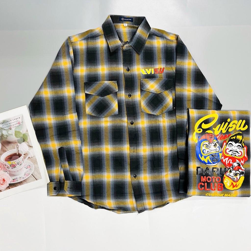 ÁO SƠ MI NAM CARO TAY DÀI LOGO THÊU EVISU MOTO CLUB HOTTREND THỜITRANG NAM 1986