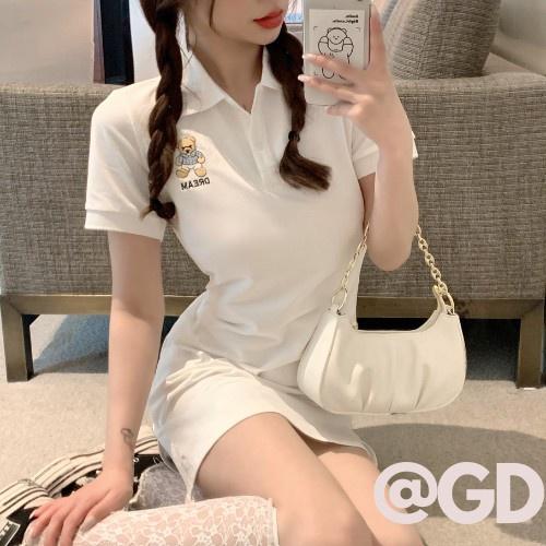 Đầm Nữ Polo Họa Tiết Gấu Váy Body Nữ Cộc Tay Dáng Ngắn