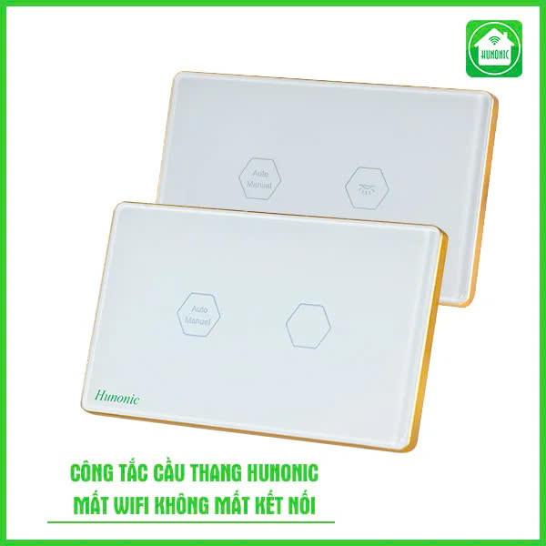 Công Tắc Cầu Thang Wifi Hunonic Viền Vàng Liên Kết Đảo Chiều Không Cần Mạng Internet