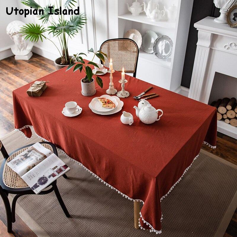 New Year's Tablecloth Solid Color Table Cover Tassels Linen Table Cloth Rectangular Tablecloths Christmas Tablecloth Waterproof