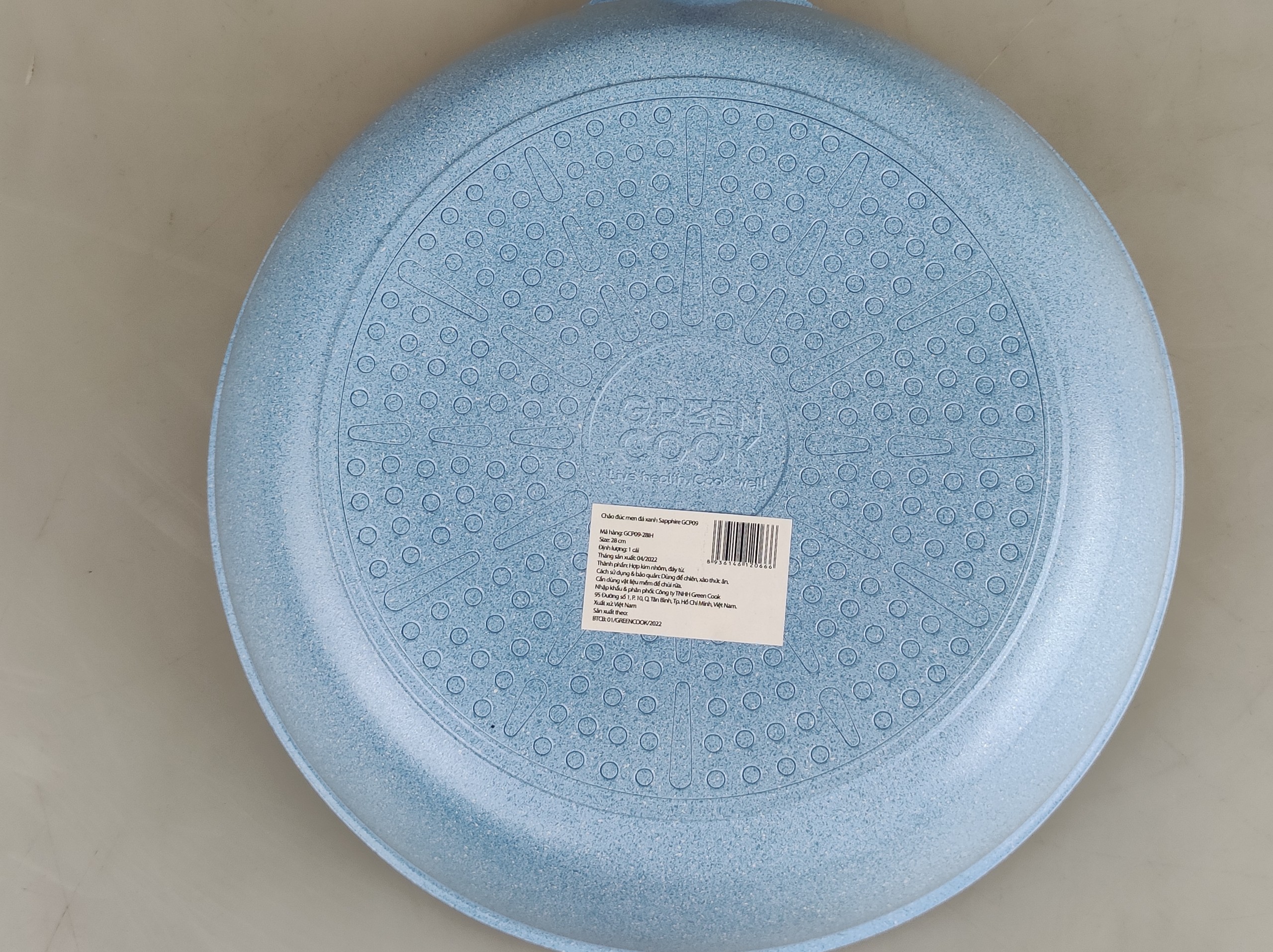Chảo chống dính men đá xanh Sapphire 10 lớp Greencook GCP09 dùng được bếp ga, bếp hồng ngoại, bếp từ