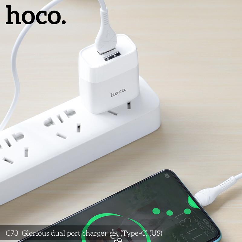 Củ sạc, bộ sạc 2 cổng USB Hoco C73 5V/2.4A Type C, Micro USB dành cho android, samsung, oppo, vivo,. hàng chính hãng