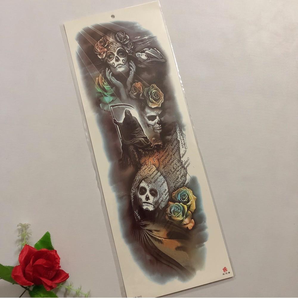 Combo 2 tấm hình xăm dán đầu lâu và ma nữ kín tay 17x48cm- tặng bắp tay mini 10x20cm