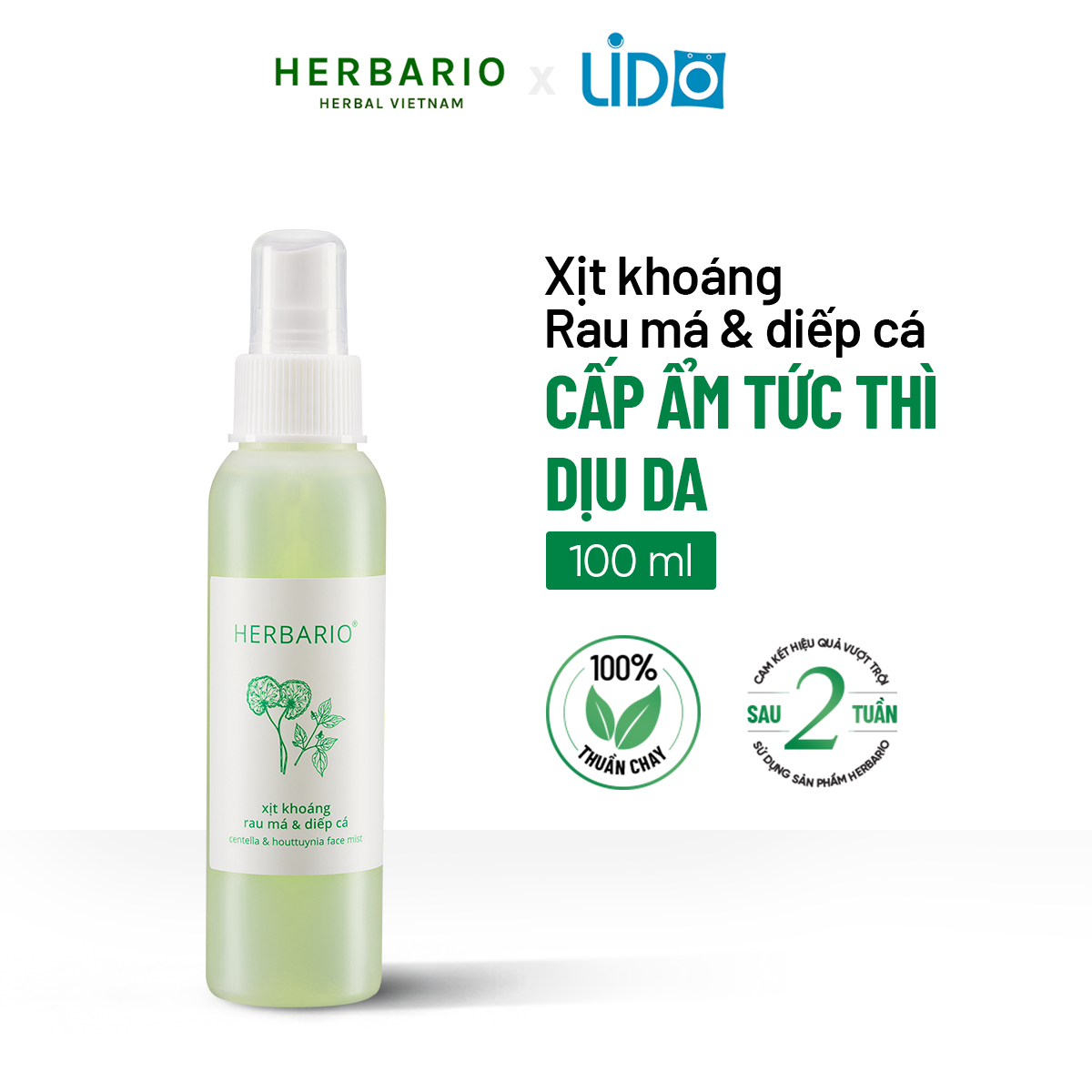 Xịt khoáng rau má &amp; diếp cá herbario 100ml cấp ẩm danh cho da mụn Thuần chay