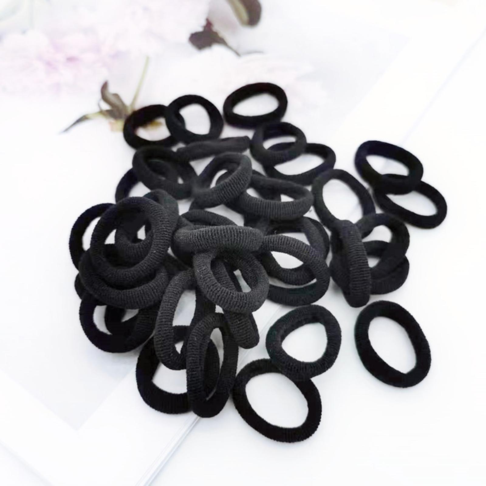 100 Pieces Black Hair Ties Hair Bands Thick Hair Accessories Small No Damage Soft Hair Ropes Stretch for Women Girls Elastic Cloth 0.9 inch