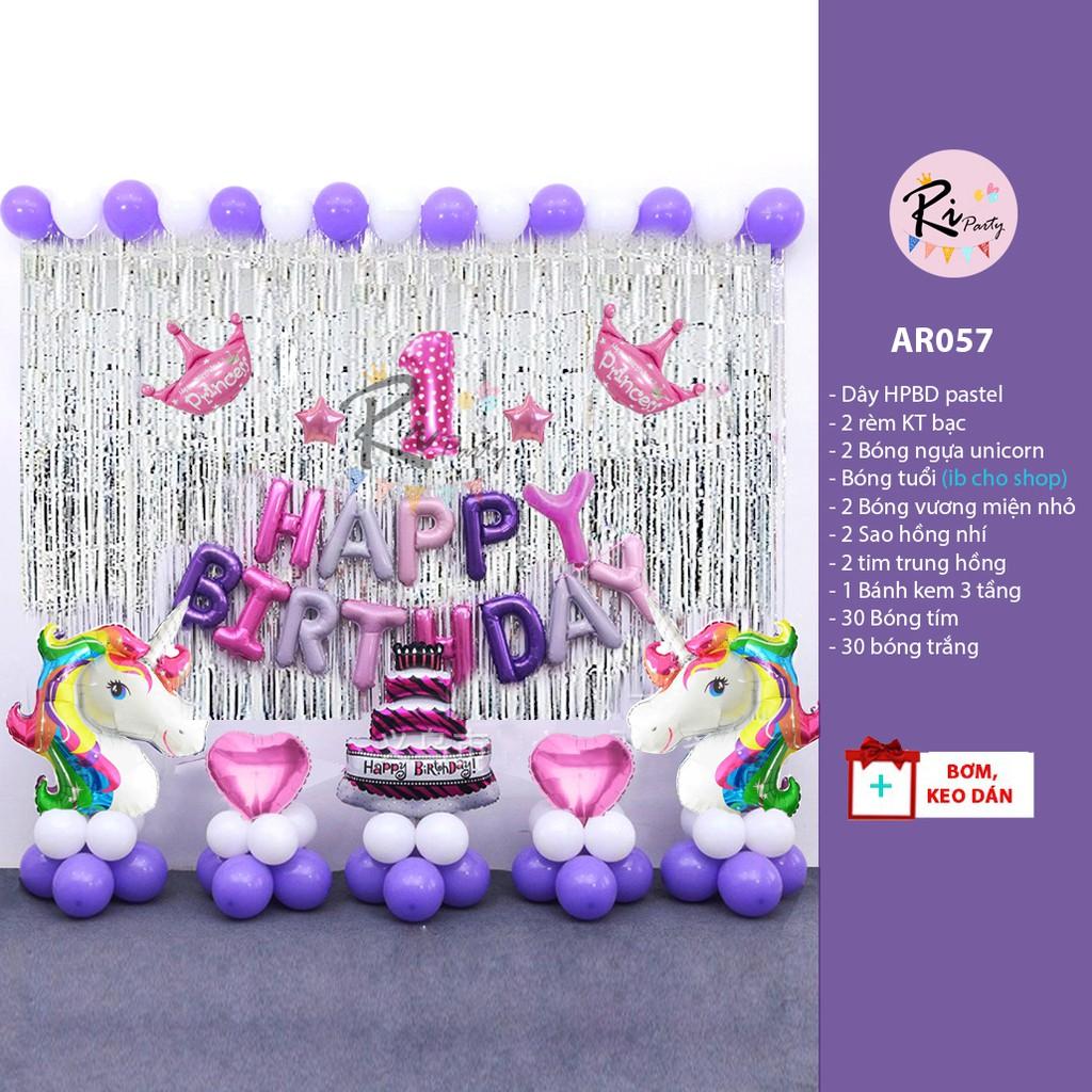 Trang trí sinh nhật chủ đề ngựa Unicorn tone màu hồng tím