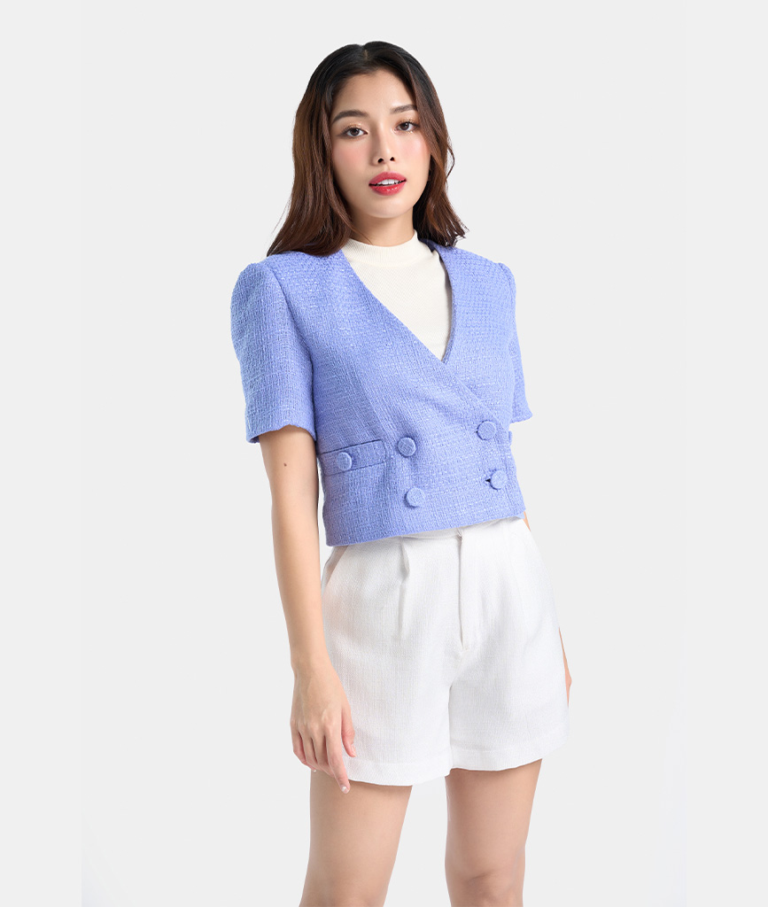 Áo Blazer Nữ Thời Trang HNOSS Crop Ngắn Tay HNKHC005