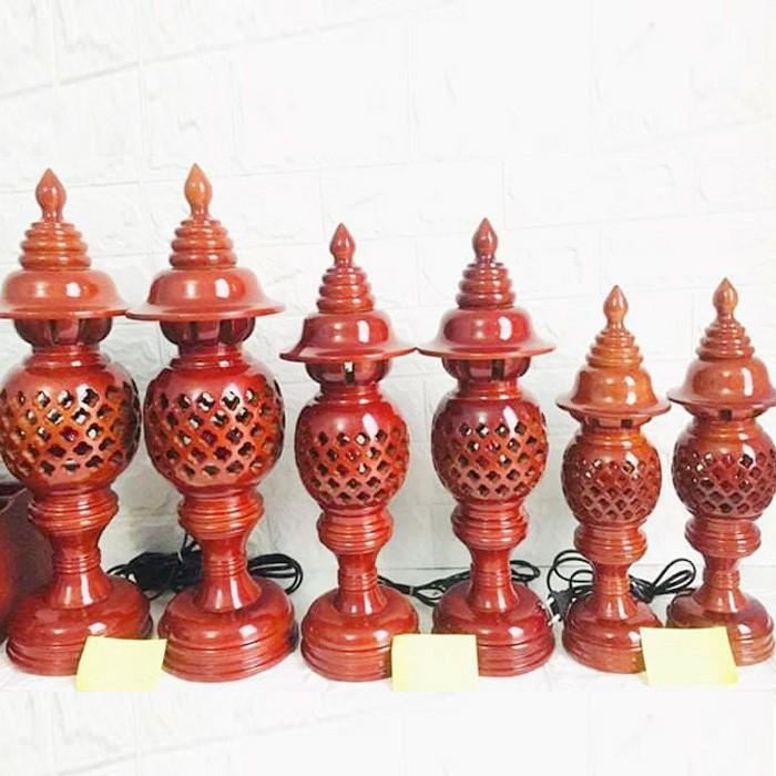 Đèn thờ gỗ xà cừ-Đèn thờ tổ ong-Đèn thờ gỗ cao 34cm