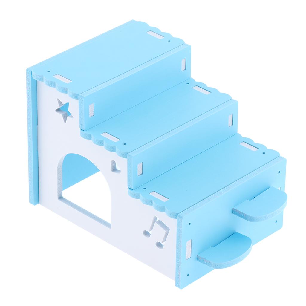 Hamster Hideout House Wooden Living Hut Exercise Nest for Mouse sky blue