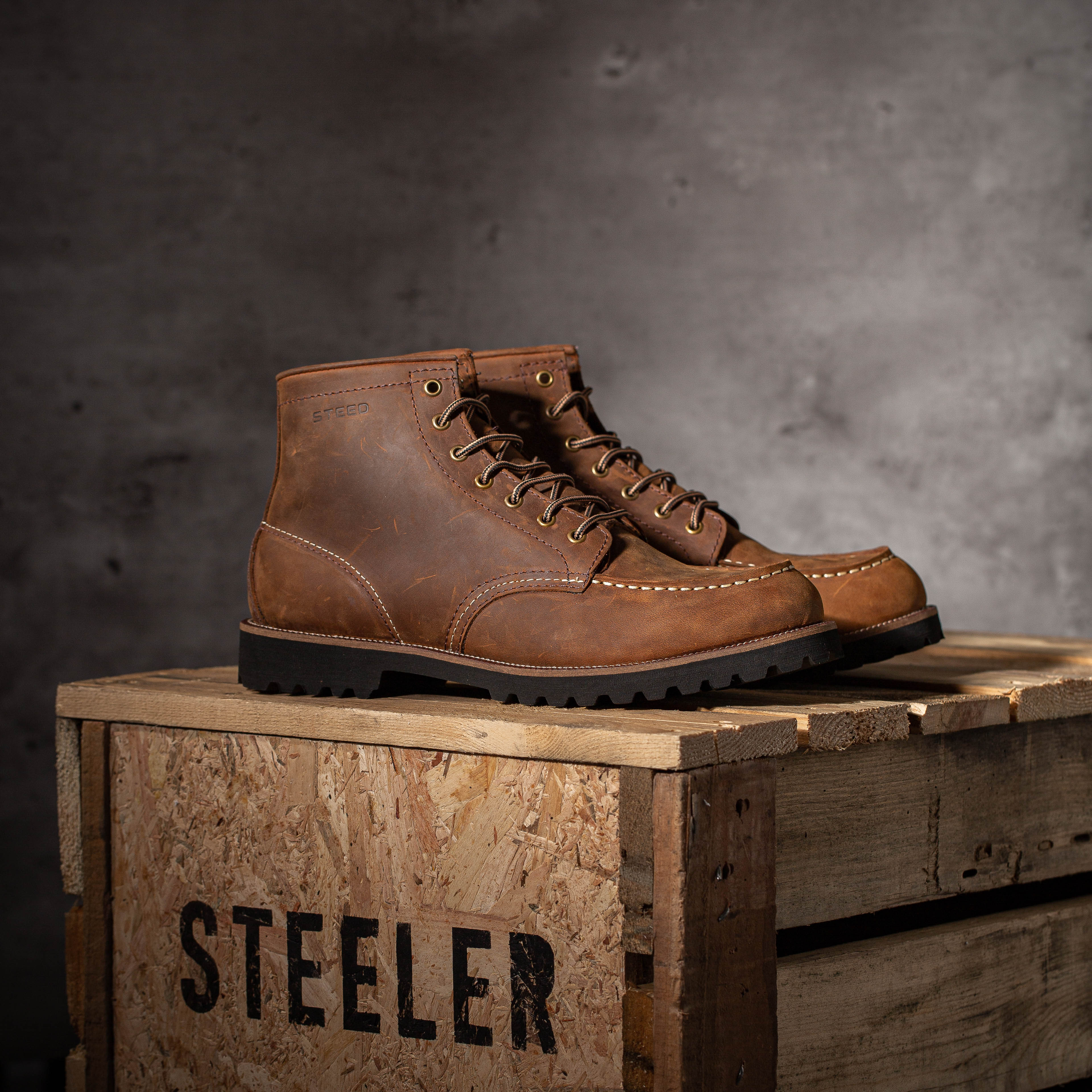 GIÀY DA NAM STEELER - MOCTOE BLACK WITH BLACK SOLE