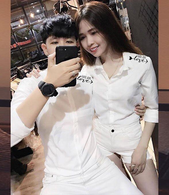 ÁO SƠ MI CẶP ĐÔI NAM NỮ I LOVE YOU HOT TREND HÀN QUỐC